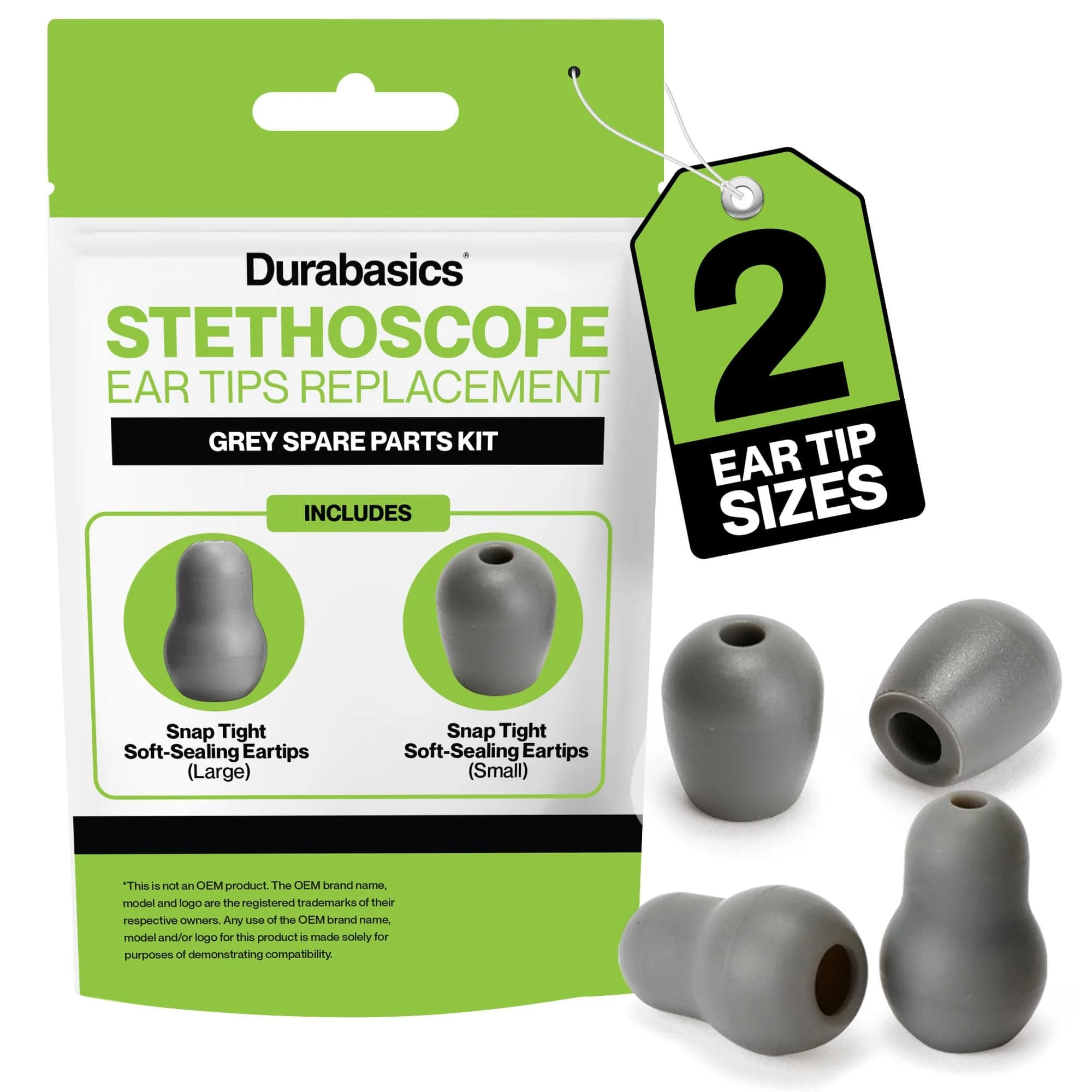 Durabasics Grey Stethoscope Ear Tips Set | Compatible with Littmann Classic III, Cardiology 3, 4, & IV - main product image