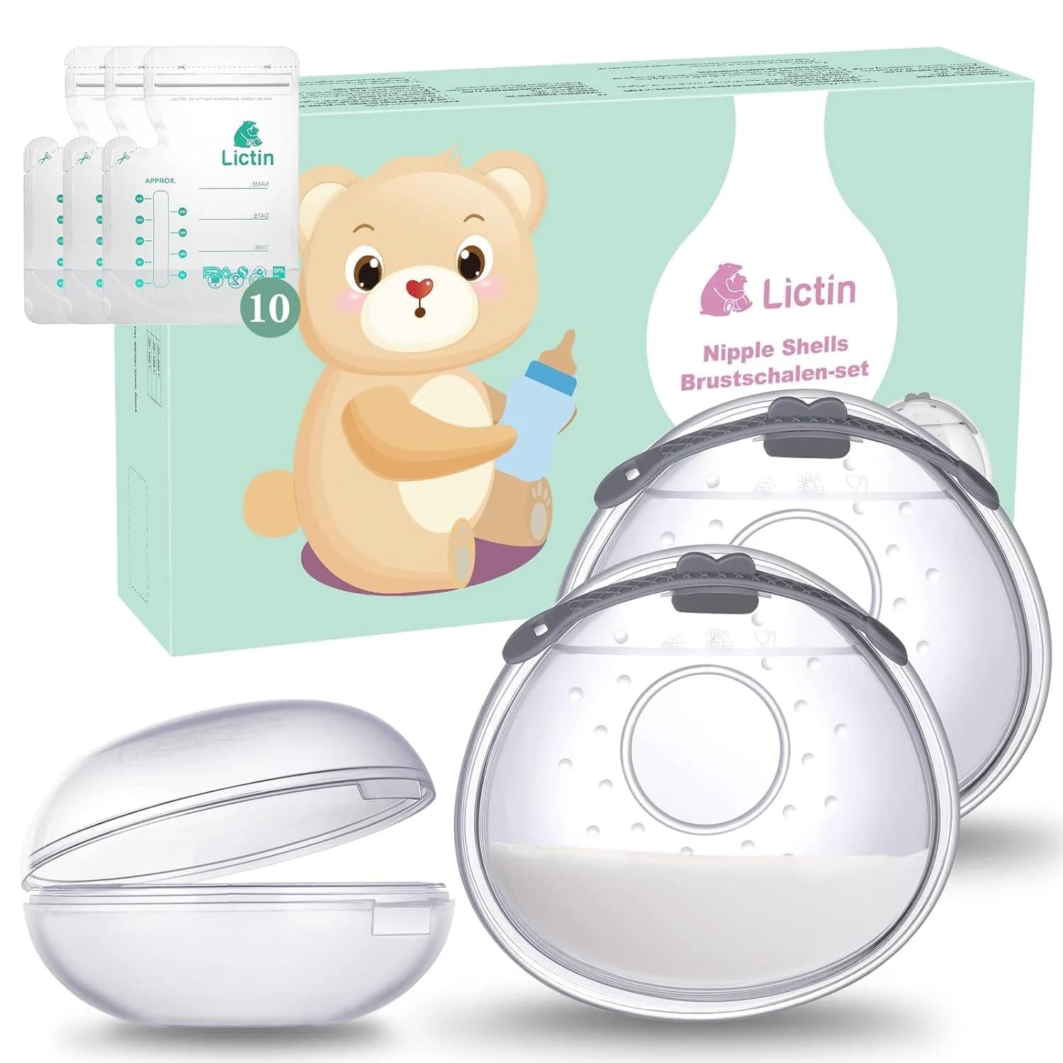 Lictin Breast Milk Collector & Nipple Shields, 60ml Capacity | USA-Imported for Breastfeeding Moms — 70ML/2PCS(Storage Bag/Box)