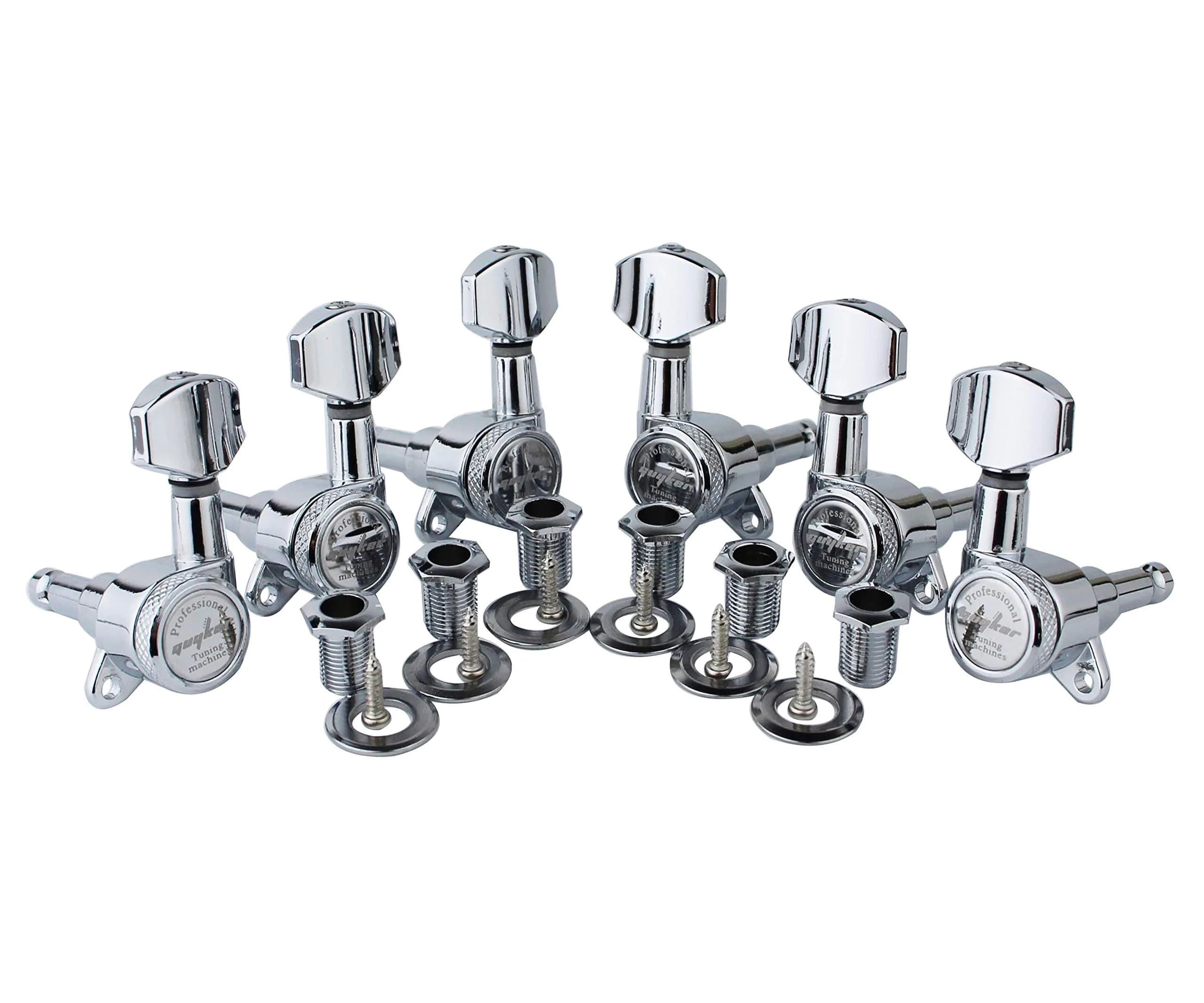Guyker Guitar Locking Tuners (3L+3R) - 1:18 Gear Ratio, Sealed Machine Heads for Electric & Acoustic Guitars - Chrome - main product image