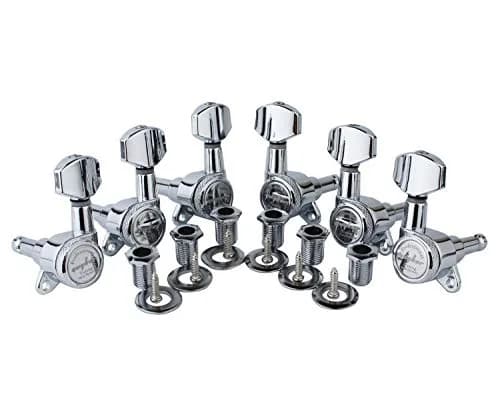 Guyker Guitar Locking Tuners (3L+3R) - 1:18 Gear Ratio, Sealed Machine Heads for Electric & Acoustic Guitars - Chrome thumbnail 1