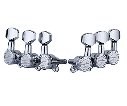 Guyker Guitar Locking Tuners (3L+3R) - 1:18 Gear Ratio, Sealed Machine Heads for Electric & Acoustic Guitars - Chrome thumbnail 2