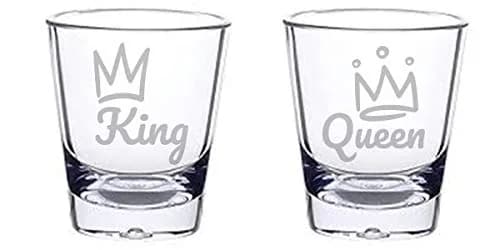 alankathy mug King Queen Shot Glass Set 1.5 oz | Wedding & Anniversary Gift (110 characters) thumbnail 1