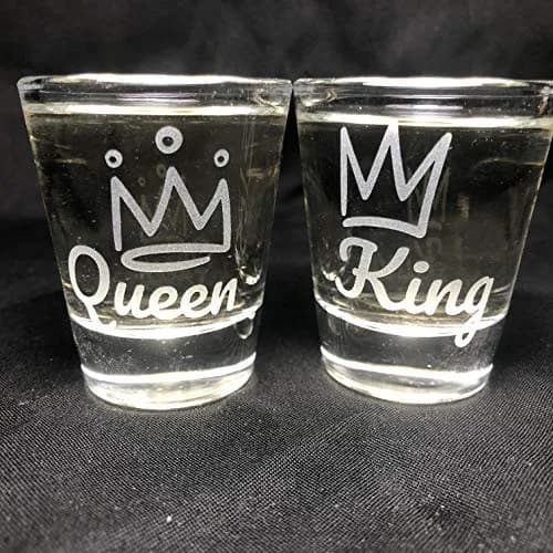 alankathy mug King Queen Shot Glass Set 1.5 oz | Wedding & Anniversary Gift (110 characters) thumbnail 2