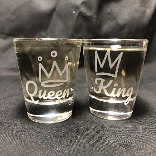 alankathy mug King Queen Shot Glass Set 1.5 oz | Wedding & Anniversary Gift (110 characters) thumbnail 3