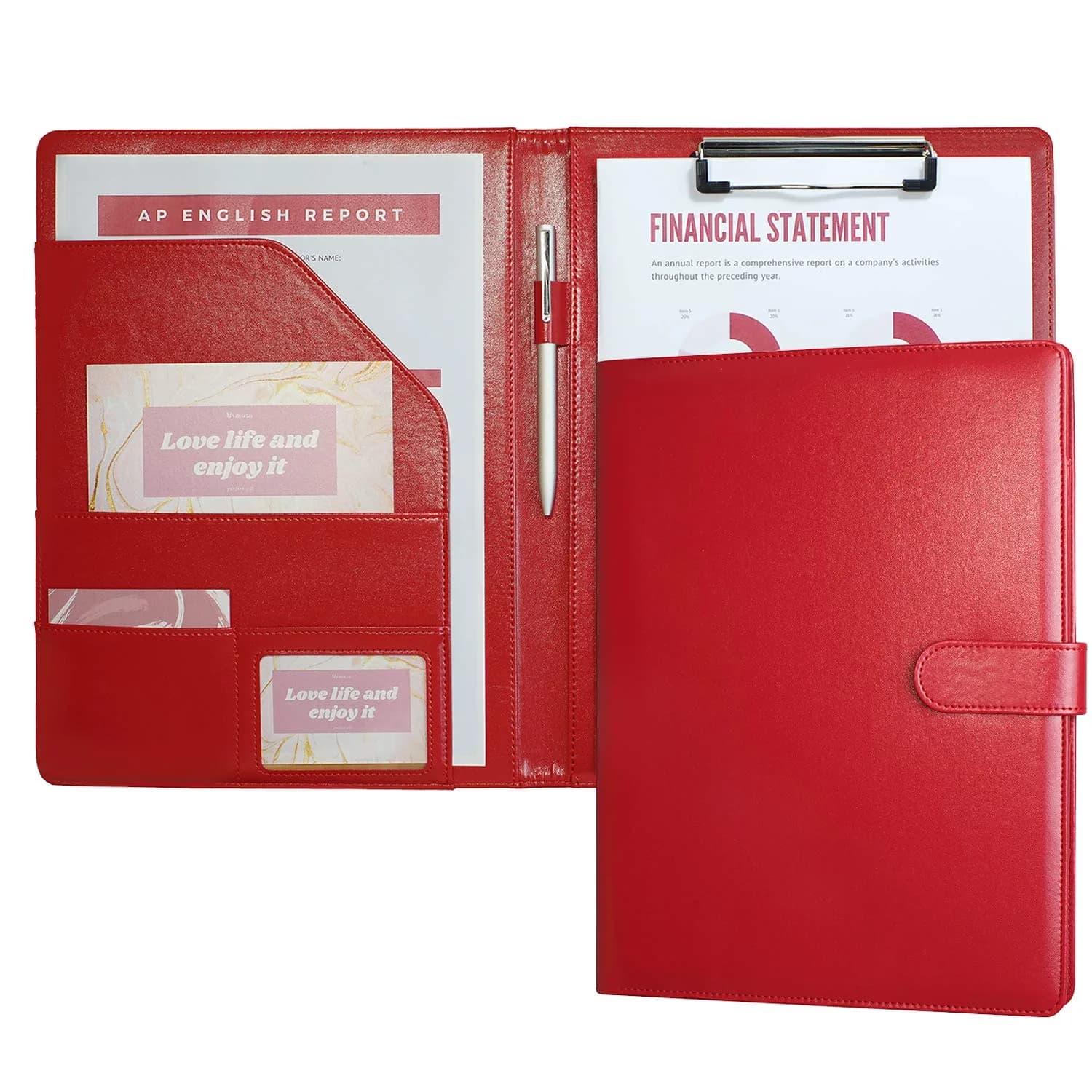 Mymazn Padfolio Clipboard Folder Portfolio with Cover for Legal Pad Holder Letter Size A4 Writing Pad (Red)