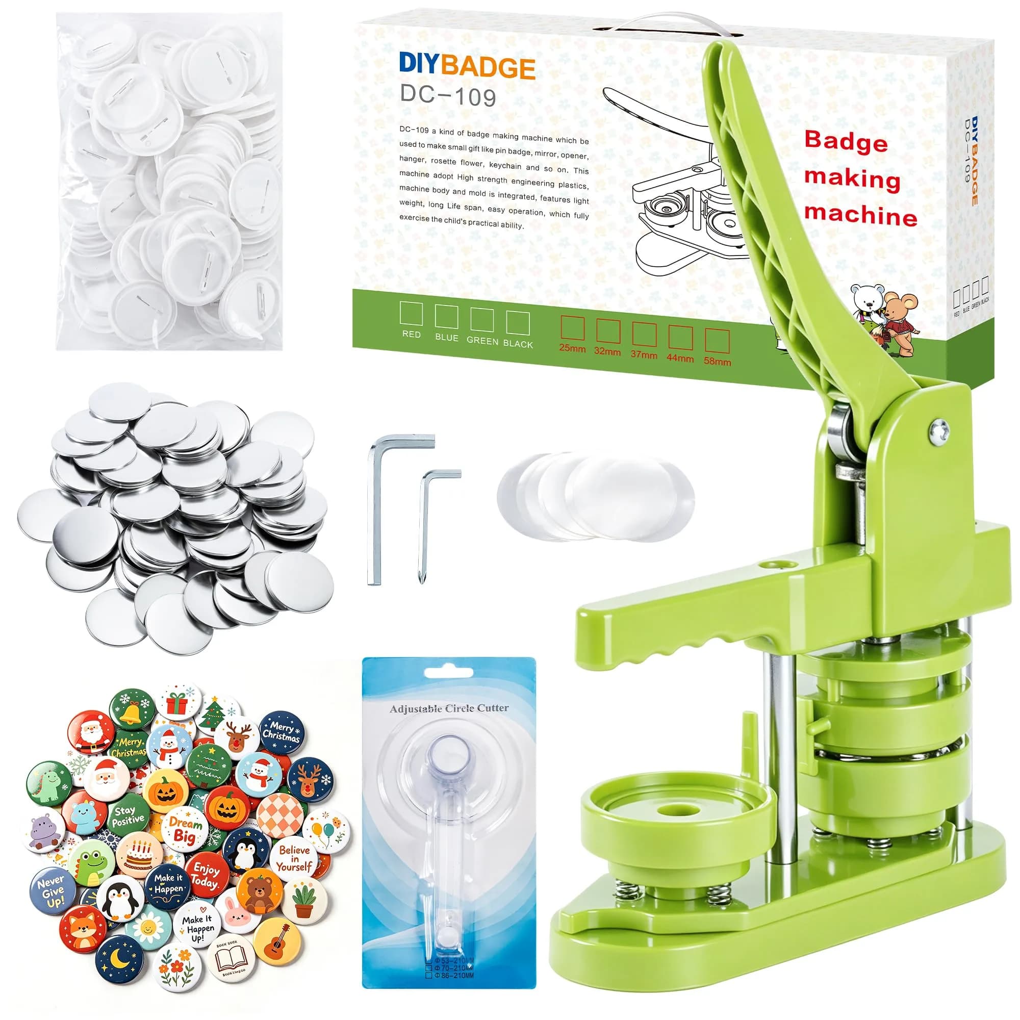 MK.Bear Button Maker Machine 58mm | DIY Badge Pin Maker with Supplies & Circle Cutter