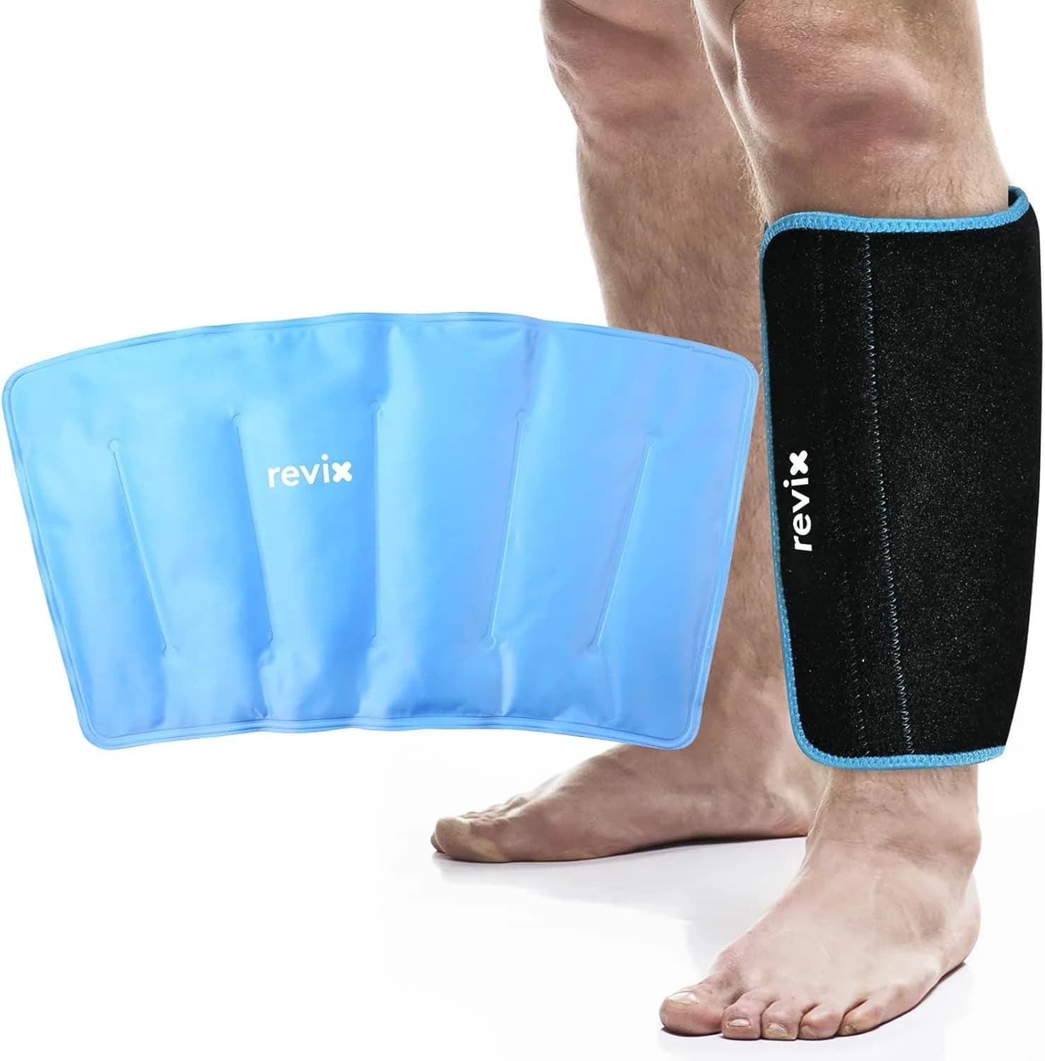 REVIX XL Shin Ice Pack Reusable Gel Cold Pack for Calf, Leg Ice Pack Wrap | Cold Therapy for Injuries & Recovery — Black-XL Size