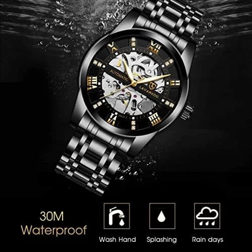 A ALPS Automatic Mechanical Watch for Men, 41mm Stainless Steel Skeleton Dial, 30M Water Resistant | Luxury Self-Winding Wristwatch thumbnail 7