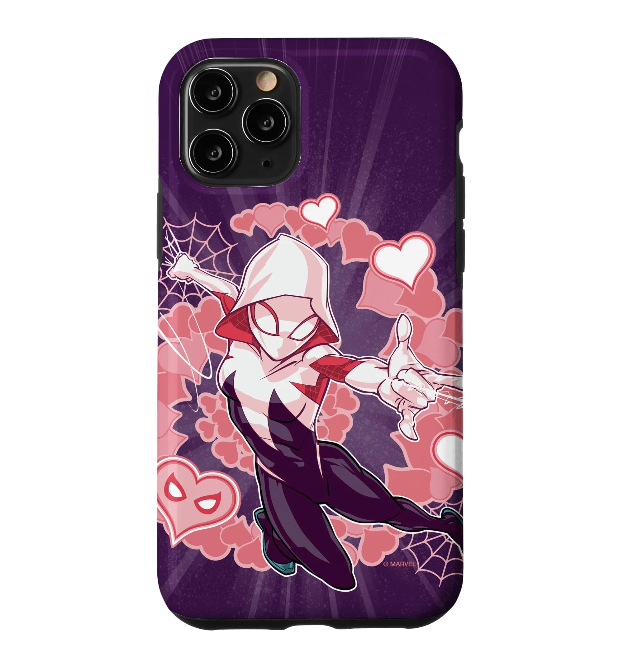 Marvel Spider-Man Into the Spider-Verse Gwen Stacy Hearts Case for iPhone 11 Pro | Heart Ring Design, Shock-Absorbent TPU & Polycarbonate, Pink — pink
