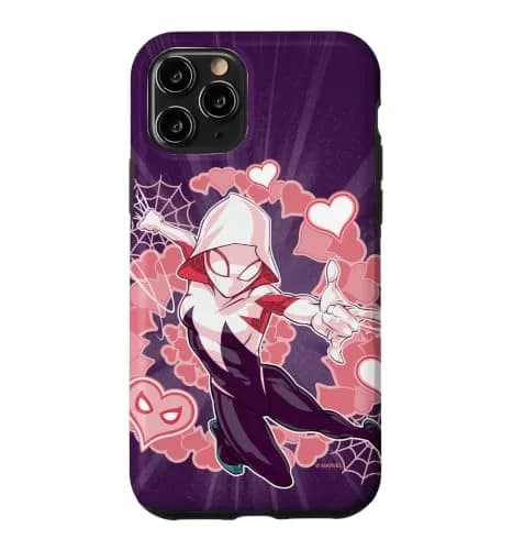 Marvel Spider-Man Into the Spider-Verse Gwen Stacy Hearts Case for iPhone 11 Pro | Heart Ring Design, Shock-Absorbent TPU & Polycarbonate, Pink thumbnail 1