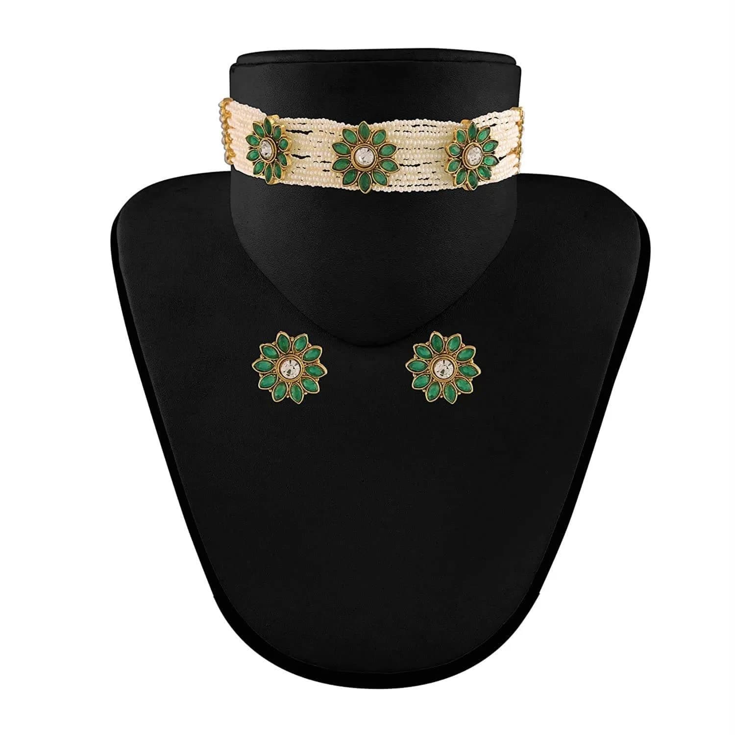 I Jewels Gold Plated Handcrafted Ethnic Choker Necklace with Earrings Set 22.5 cm (0.89 in) | Kundan Work & Adjustable Length - view 4
