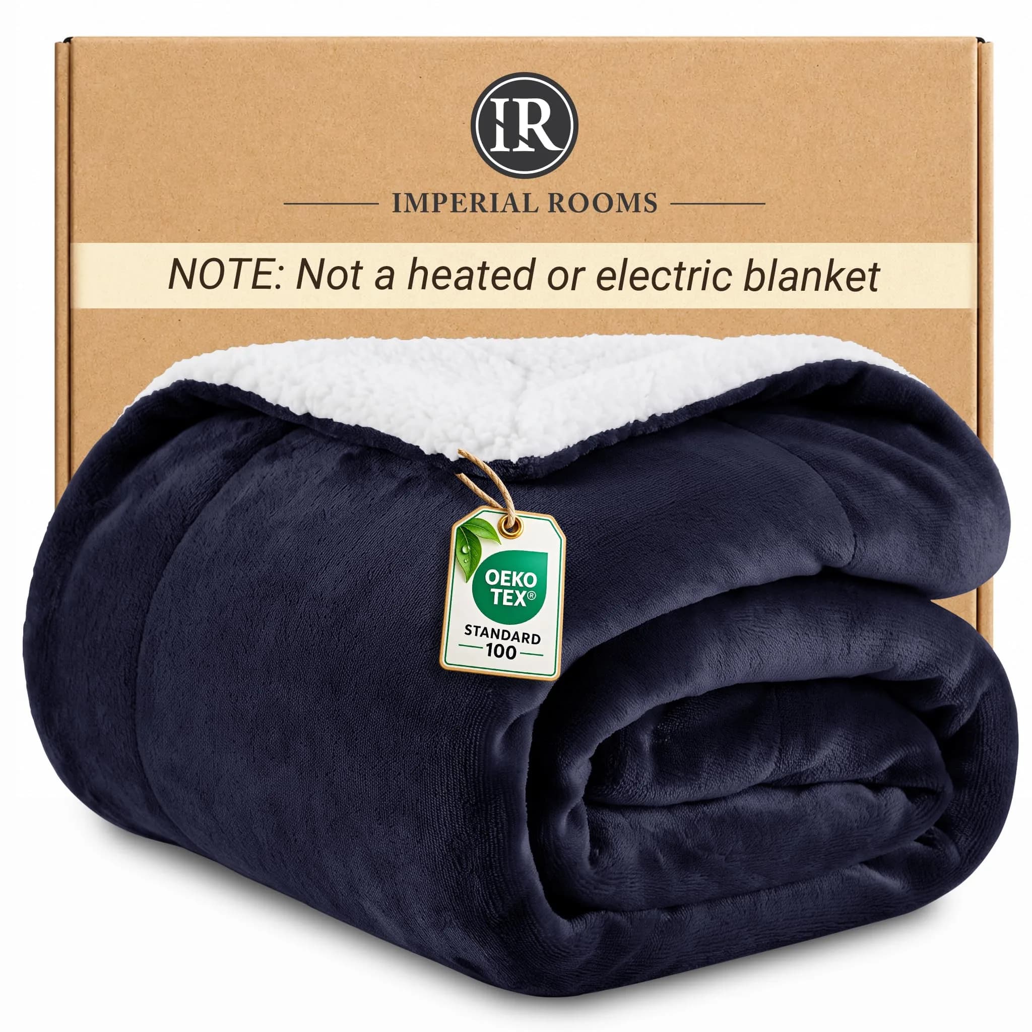 IR Imperial Rooms Twin Sherpa Blanket 60x80" Navy | Reversible Cozy Warmth for Year-Round Use — Navy