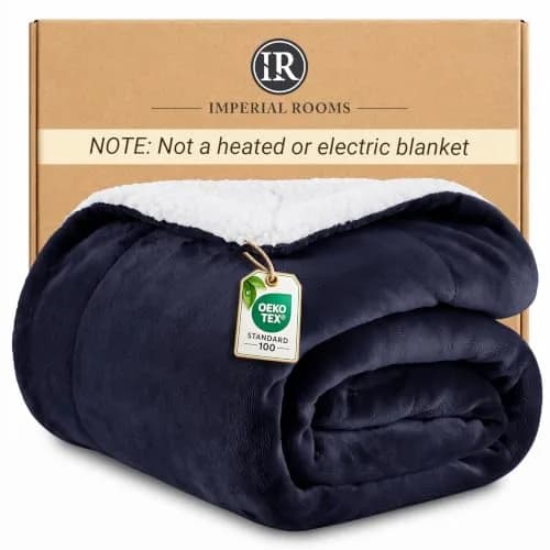 IR Imperial Rooms Twin Sherpa Blanket 60x80" Navy | Reversible Cozy Warmth for Year-Round Use thumbnail 1