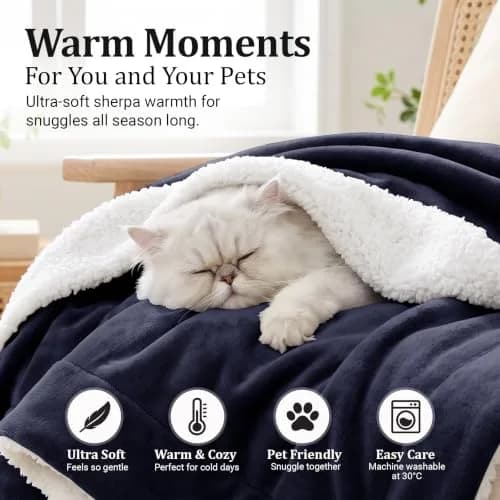 IR Imperial Rooms Twin Sherpa Blanket 60x80" Navy | Reversible Cozy Warmth for Year-Round Use thumbnail 4