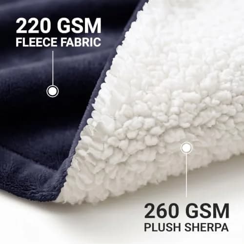 IR Imperial Rooms Twin Sherpa Blanket 60x80" Navy | Reversible Cozy Warmth for Year-Round Use thumbnail 5