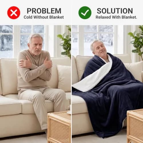 IR Imperial Rooms Twin Sherpa Blanket 60x80" Navy | Reversible Cozy Warmth for Year-Round Use thumbnail 6