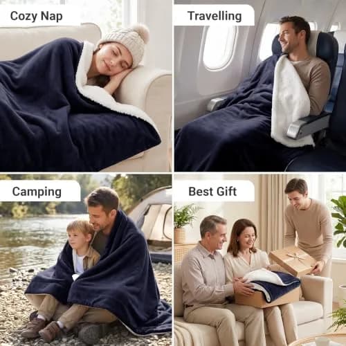 IR Imperial Rooms Twin Sherpa Blanket 60x80" Navy | Reversible Cozy Warmth for Year-Round Use thumbnail 7