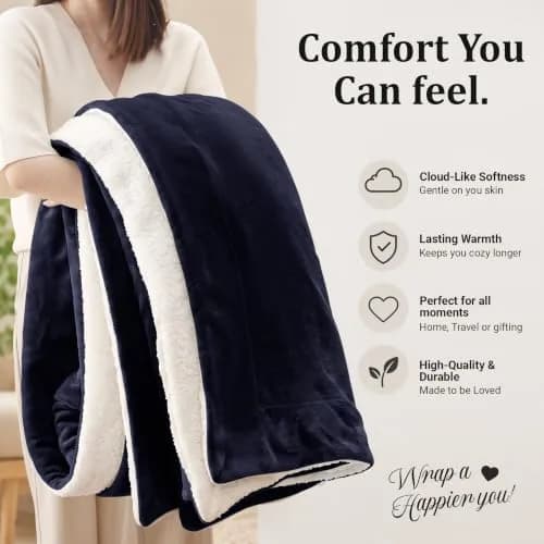 IR Imperial Rooms Twin Sherpa Blanket 60x80" Navy | Reversible Cozy Warmth for Year-Round Use thumbnail 8