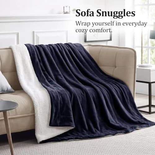 IR Imperial Rooms Twin Sherpa Blanket 60x80" Navy | Reversible Cozy Warmth for Year-Round Use thumbnail 2