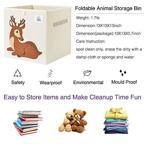 CLCROBD 13 Inch Animal Cube Storage Bins | Foldable Fabric Toy Box & Toy Chest for Nursery & Playroom thumbnail 3