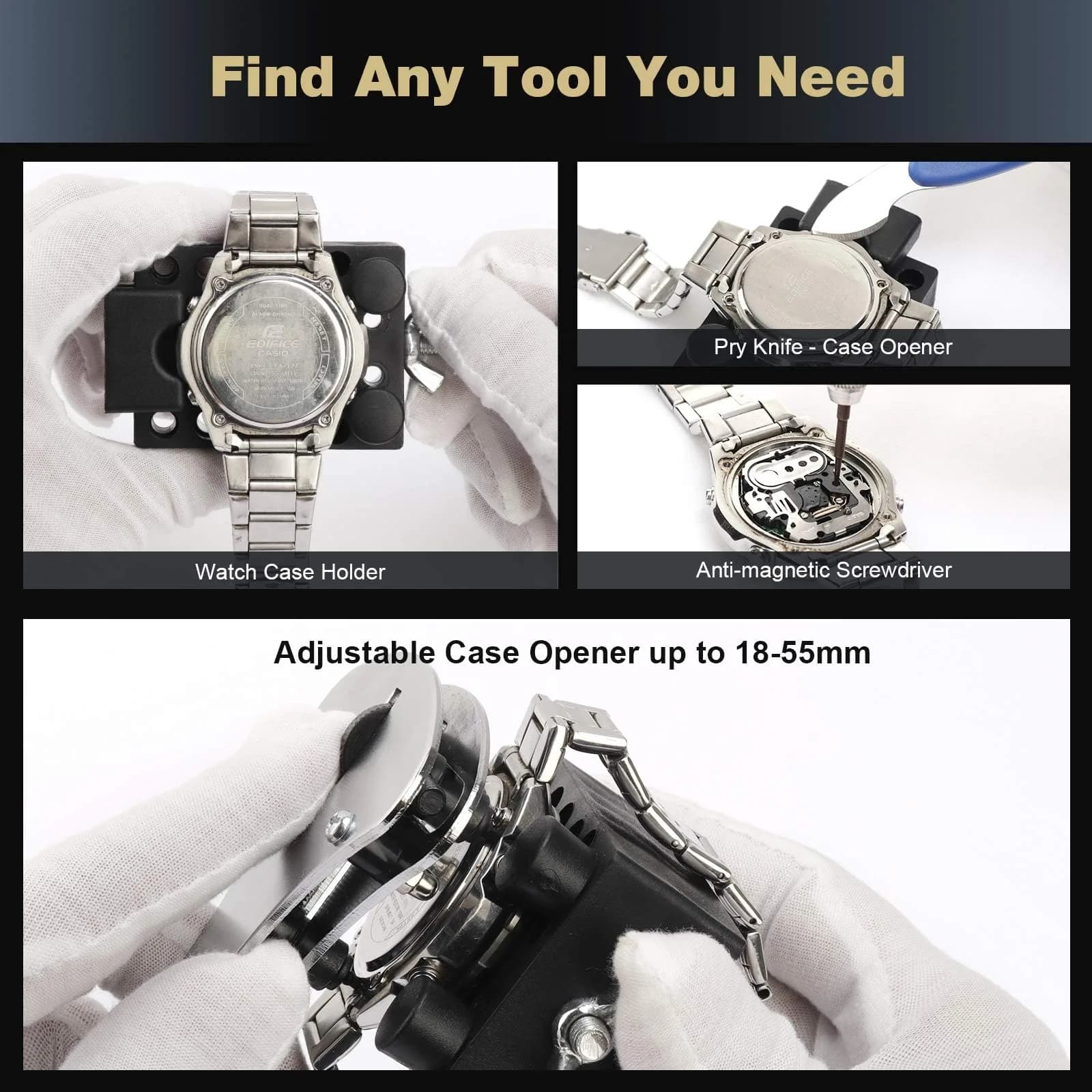 OneBom Watch Repair Kit Tool Set 188pcs | Professional Watch Band Link Opener Case Back Remover - view 5