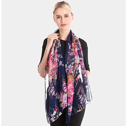 Acotavie Floral Pattern Scarf for Women Lightweight Polyester | Elegant Summer & Winter Accessory thumbnail 4