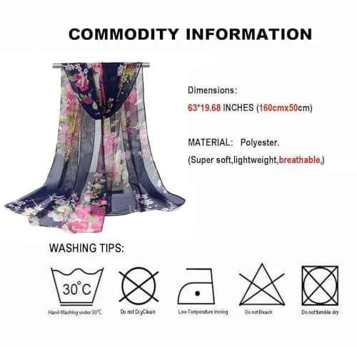 Acotavie Floral Pattern Scarf for Women Lightweight Polyester | Elegant Summer & Winter Accessory thumbnail 2