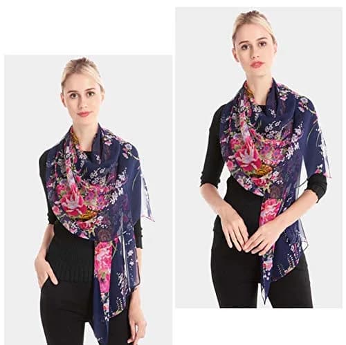 Acotavie Floral Pattern Scarf for Women Lightweight Polyester | Elegant Summer & Winter Accessory thumbnail 3