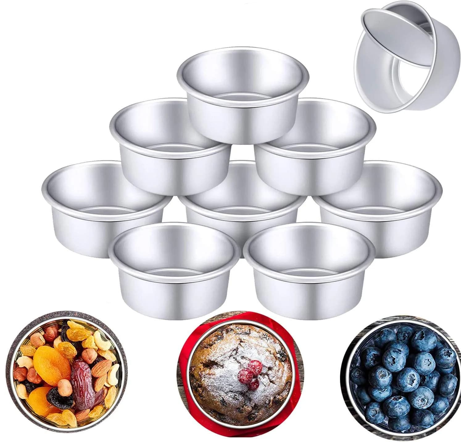 Slafa 4 Inch Mini Cake Pan Set 8 PCS Round Stainless Steel | Non-stick Baking for Home Party Supplies - main product image