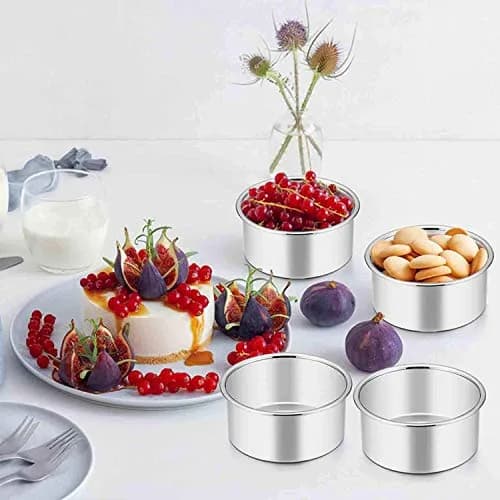 Slafa 4 Inch Mini Cake Pan Set 8 PCS Round Stainless Steel | Non-stick Baking for Home Party Supplies thumbnail 4