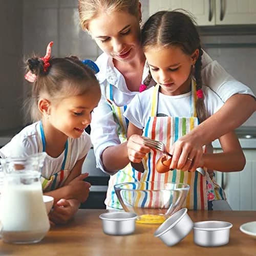 Slafa 4 Inch Mini Cake Pan Set 8 PCS Round Stainless Steel | Non-stick Baking for Home Party Supplies thumbnail 5