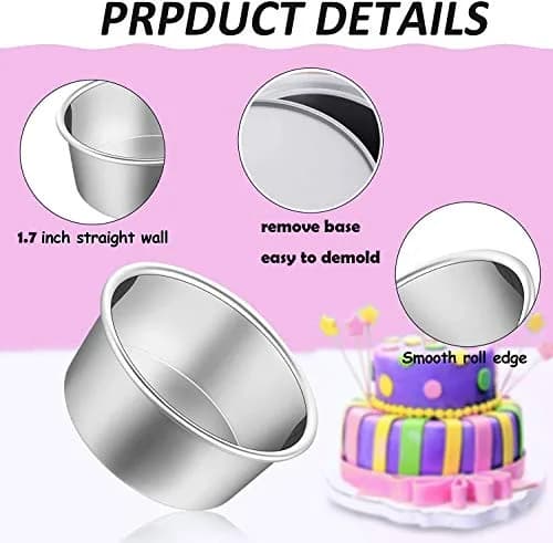 Slafa 4 Inch Mini Cake Pan Set 8 PCS Round Stainless Steel | Non-stick Baking for Home Party Supplies thumbnail 3