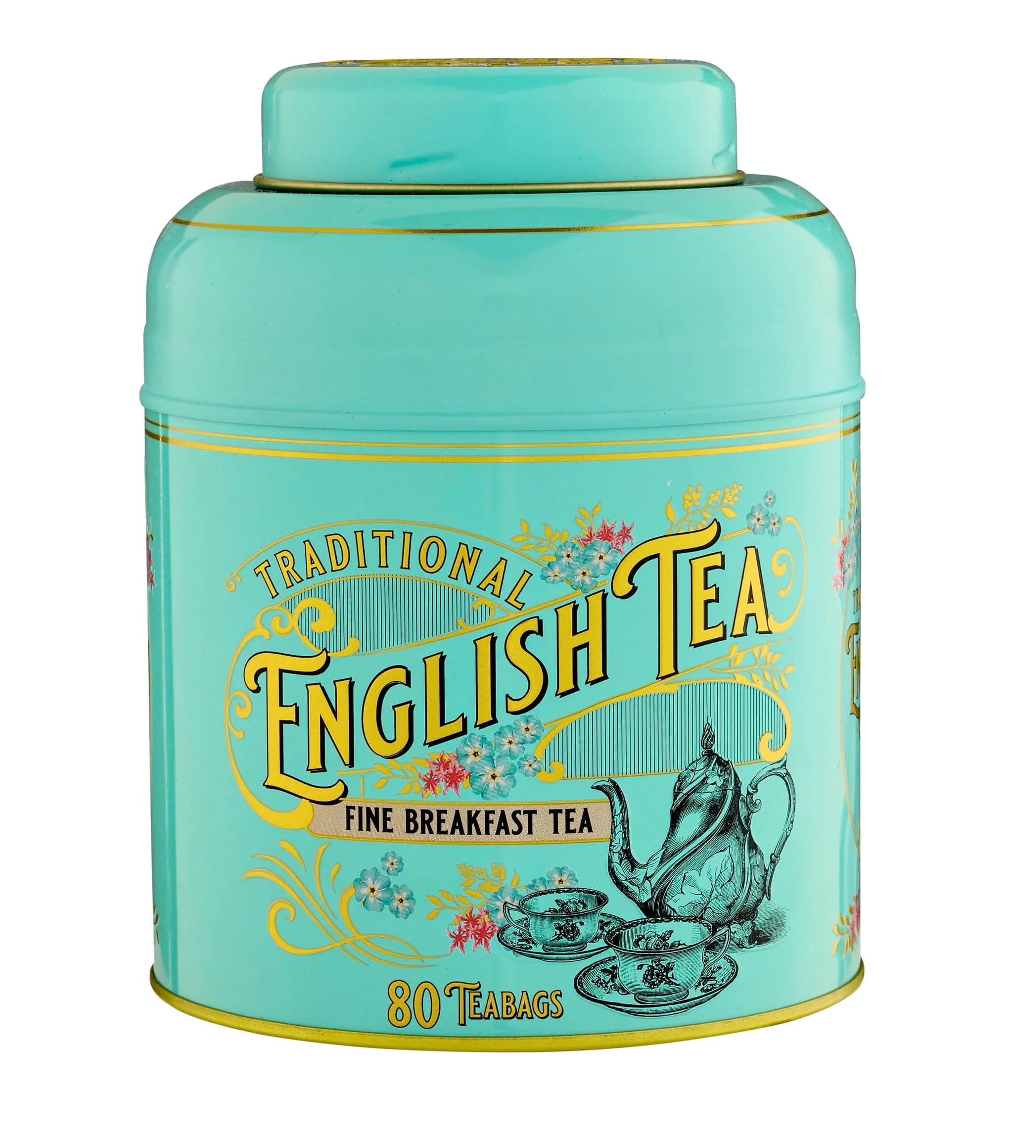 New English Teas Victorian Tea Tin with 80 Black Tea Bags | Vintage Victorian Design & Full-bodied Flavor (70-120 chars) — Aqua