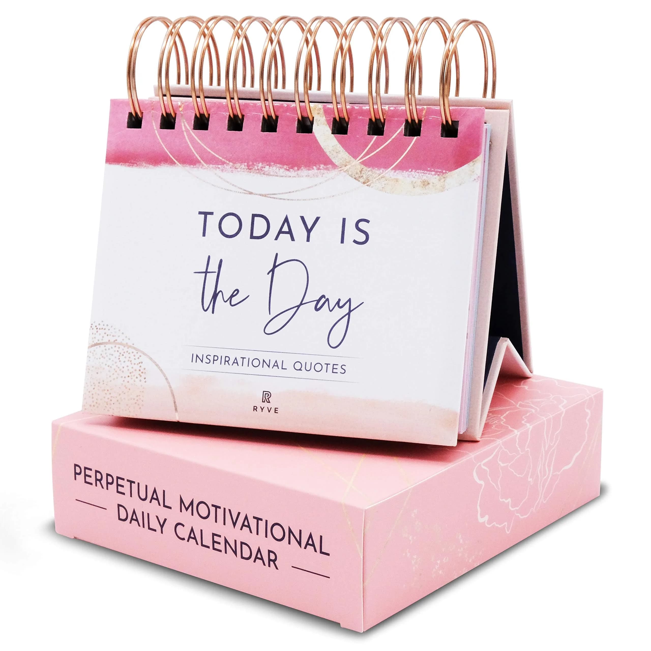 RYVE Daily Motivational Desk Calendar 10 cm (4 in) x 13 cm (5.3 in) | Perpetual Quotes & Affirmations — Pink - Motivational
