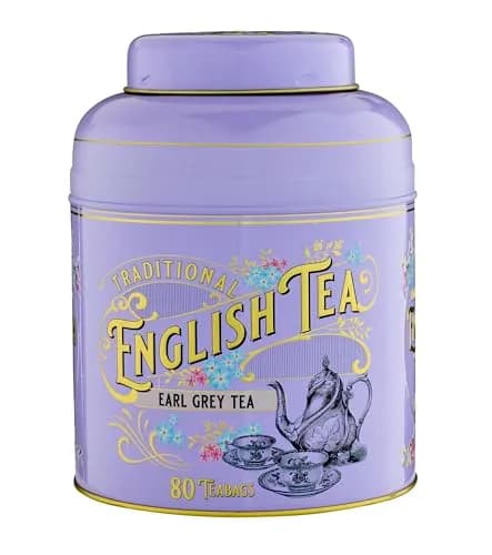 New English Teas Vintage Victorian Tea Caddy with 80 English Teabags (Red) | Classic Victorian Style, 80 Signature Teabags, Removable Lid — Lilac