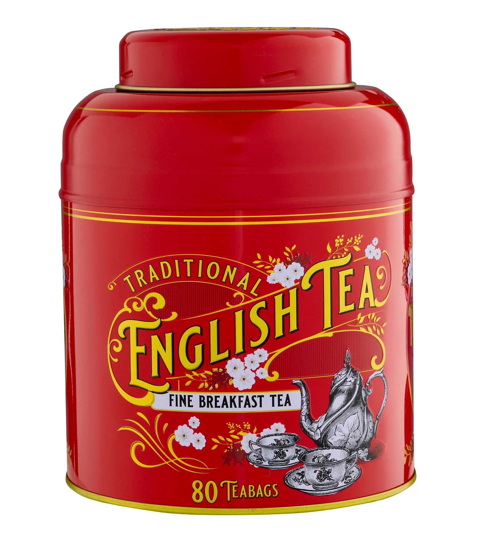 New English Teas Vintage Victorian Tea Caddy with 80 English Teabags (Red) | Classic Victorian Style, 80 Signature Teabags, Removable Lid