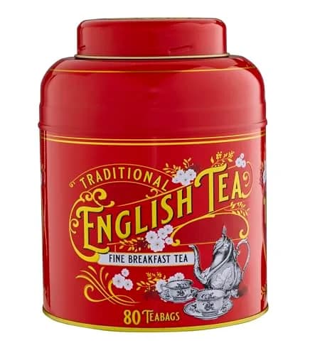 New English Teas Vintage Victorian Tea Caddy with 80 English Teabags (Red) | Classic Victorian Style, 80 Signature Teabags, Removable Lid thumbnail 1