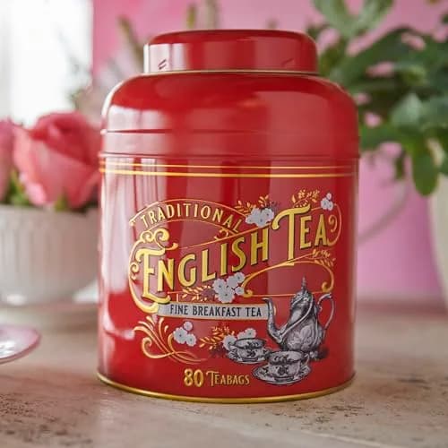 New English Teas Vintage Victorian Tea Caddy with 80 English Teabags (Red) | Classic Victorian Style, 80 Signature Teabags, Removable Lid thumbnail 4
