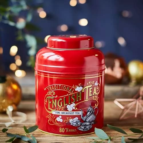 New English Teas Vintage Victorian Tea Caddy with 80 English Teabags (Red) | Classic Victorian Style, 80 Signature Teabags, Removable Lid thumbnail 5