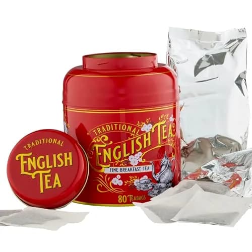 New English Teas Vintage Victorian Tea Caddy with 80 English Teabags (Red) | Classic Victorian Style, 80 Signature Teabags, Removable Lid thumbnail 3