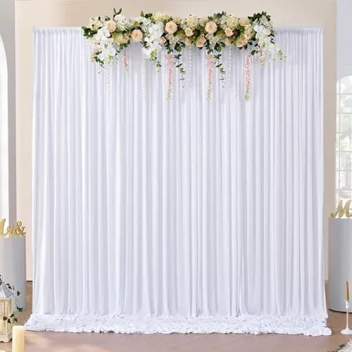NSSONBEN 10x10 ft Wrinkle Free White Backdrop Curtains for Parties, Polyester Photo Backdrop Drapes 2 Panels 5x10ft for Wedding Birthday Party Photography Background Indoor Outdoor thumbnail 1