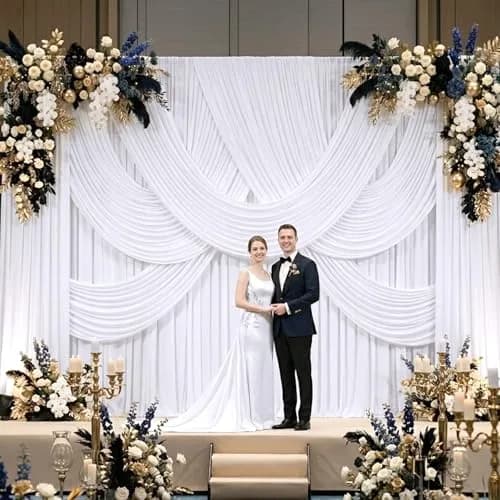 NSSONBEN 10x10 ft Wrinkle Free White Backdrop Curtains for Parties, Polyester Photo Backdrop Drapes 2 Panels 5x10ft for Wedding Birthday Party Photography Background Indoor Outdoor thumbnail 5