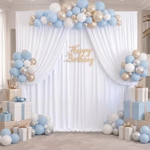 NSSONBEN 10x10 ft Wrinkle Free White Backdrop Curtains for Parties, Polyester Photo Backdrop Drapes 2 Panels 5x10ft for Wedding Birthday Party Photography Background Indoor Outdoor thumbnail 7