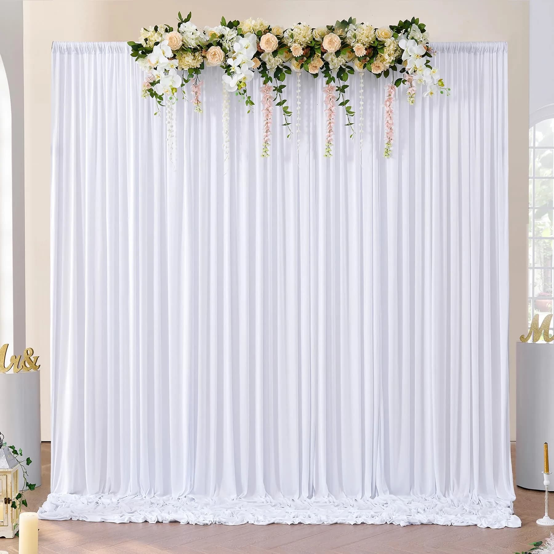 NSSONBEN Backdrop Curtains 10ftx7ft | Wrinkle-Free Polyester for Photography & Parties — White