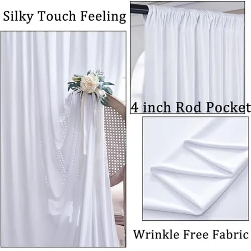 NSSONBEN 10x10 ft Wrinkle Free White Backdrop Curtains for Parties, Polyester Photo Backdrop Drapes 2 Panels 5x10ft for Wedding Birthday Party Photography Background Indoor Outdoor thumbnail 2