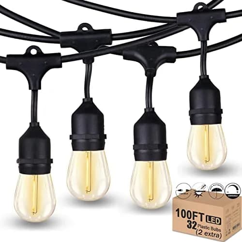 Meidaoduo Outdoor String Lights LED 100FT with 32 Dimmable Shatterproof Bulbs | Heavy-Duty Waterproof Patio Lights thumbnail 1
