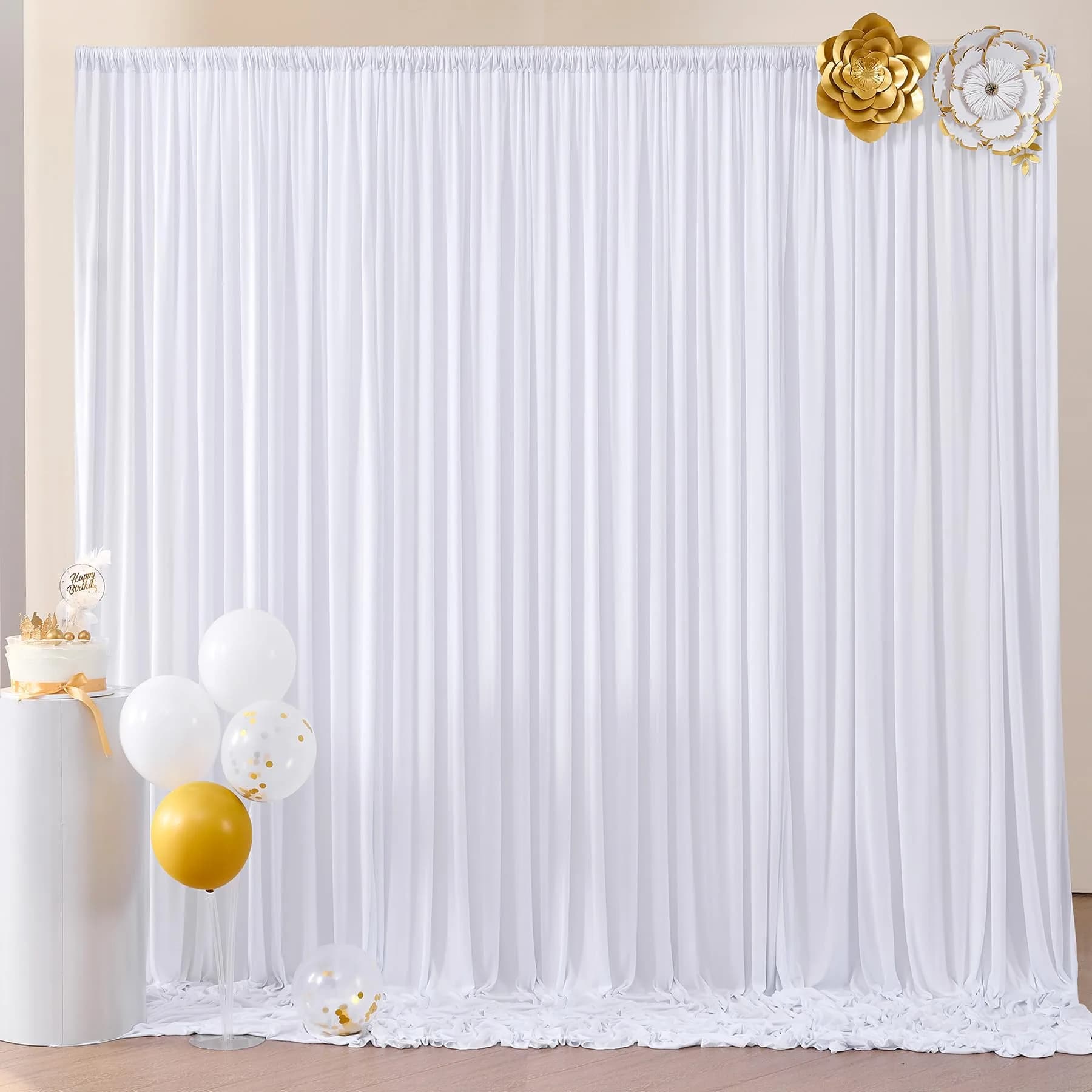 NSSONBEN Backdrop Curtains 10ftx7ft | Wrinkle-Free Polyester for Photography & Parties — White