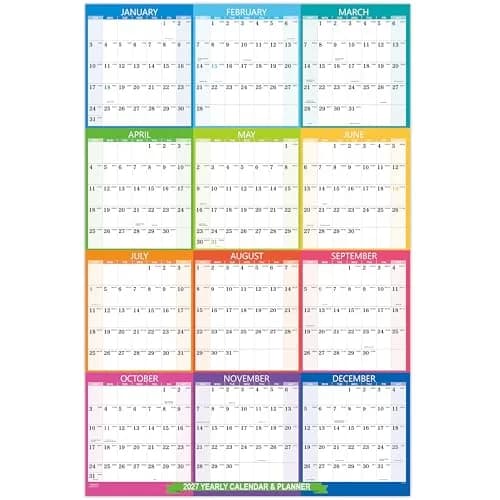 Artfan 2027 Yearly Wall Calendar | Large Colorful 34.8" x 22.8" | Full Year with Holidays thumbnail 1