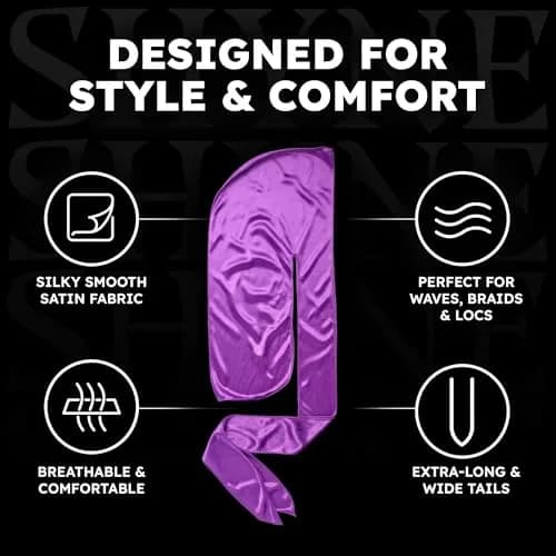 ShyneDurags Silky Durag - Purple | Perfect for Waves, Braids & Locs | Premium Silk Headwrap for Men & Women thumbnail 4