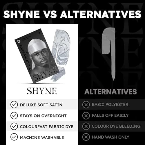 ShyneDurags Silky Durag - Silver | Perfect for Waves, Braids & Locs | Premium Silk Du Rags for Men & Women | Wide & Long Tail | Ultra-Soft & Wrinkle Free Satin thumbnail 5